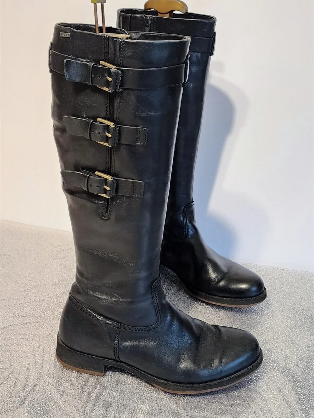 Ecco Goretex $300 Tall Boots Women 38 Black Leather Knee Boots 8 Saunter